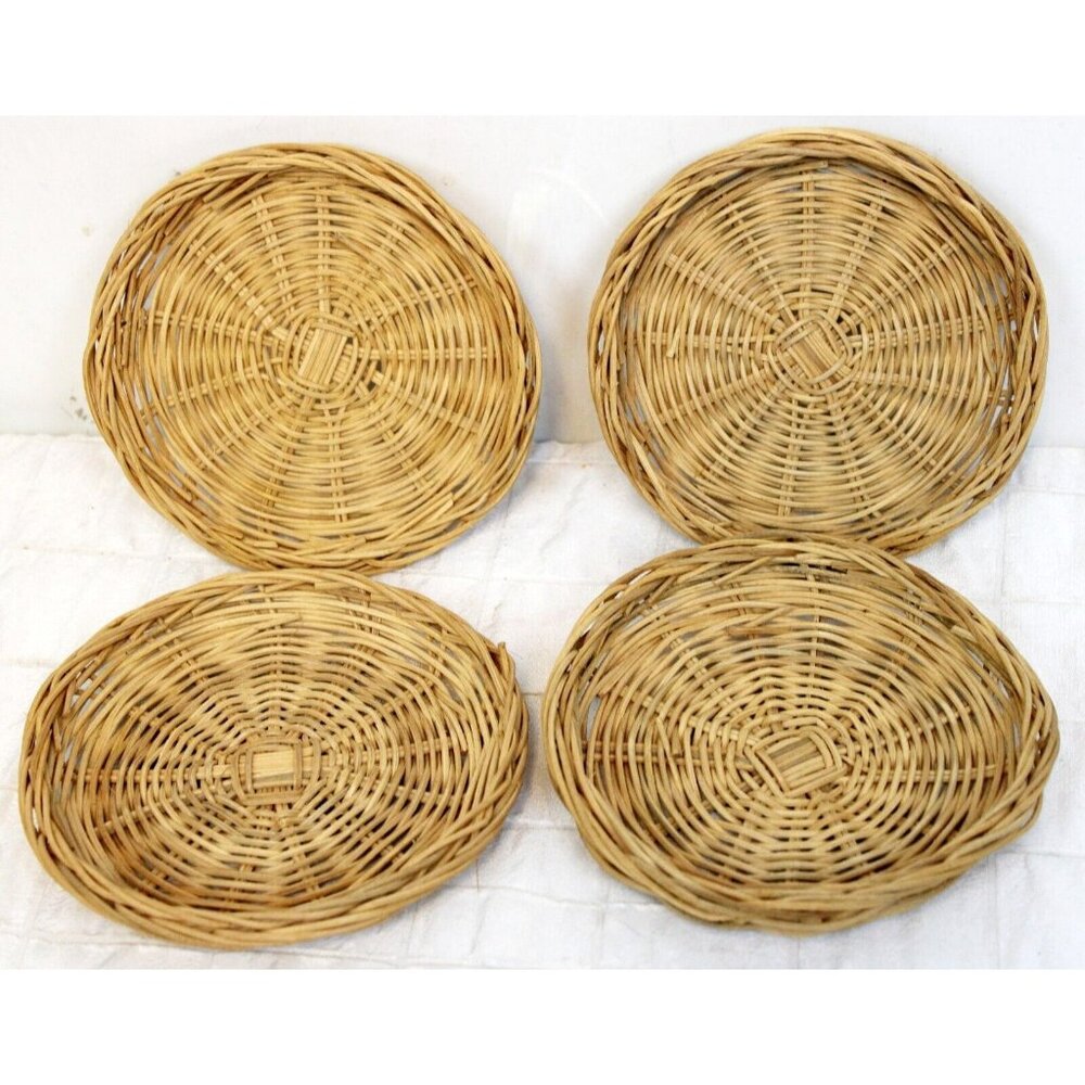 4 Wicker Bamboo Mini Paper Plate Holder Drink Coaster Boho Tiki Outdoor Picnic